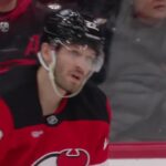 Logan Stankoven scores a goal against the New Jersey Devils