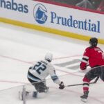 Dougie Hamilton scores a goal against the Utah Mammoth