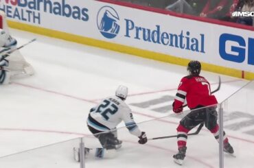 Dougie Hamilton scores a goal against the Utah Mammoth