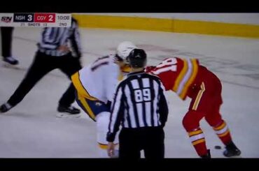 NHL Hockey fight - John Beecher(Flames)vs. Nicolas Hague(Predators)