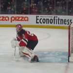 Utica Comets goalie Nico Daws warms up 1/2/26