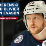 Zach Werenski, Mathieu Olivier and Head Coach Dean Evason - Blue Jackets @ Sharks | Postgame Media