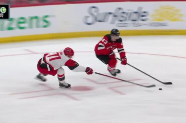 Taylor Hall scores a goal against the New Jersey Devils