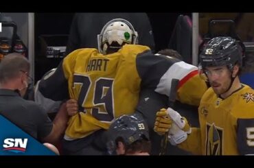 Golden Knights' Carter Hart Helped Off Ice After Suffering Injury Prior To Blue Jackets goal