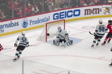 Timo Meier scores a goal against the Utah Mammoth