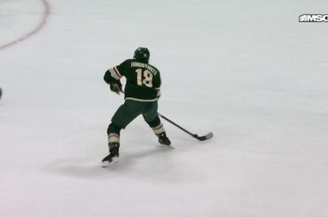 Marcus Foligno scores a powerplay goal against the New Jersey Devils