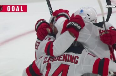 Jonas Siegenthaler scores a goal against the Winnipeg Jets