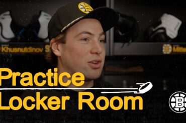 McAvoy speaks with the media about Chara after practice