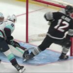 Cody Glass scores a goal against the Seattle Kraken