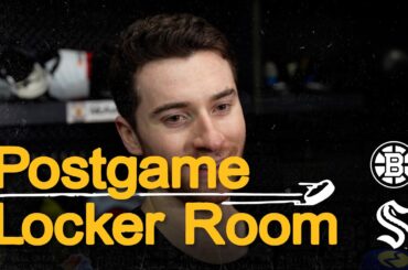 Jeremy Swayman, Viktor Arvidsson, and Nikita Zadorov speak with media after 4-2 win over Kraken