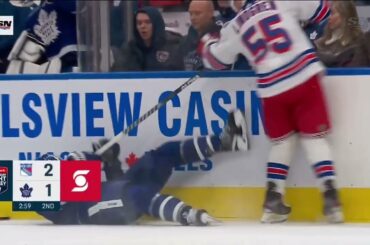 Ryan Lindgren clean check on Mark Giordano