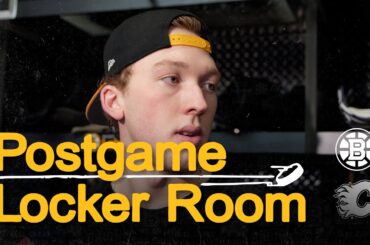 Sean Kuraly, Casey Mittelstadt, Mason Lohrei, Joonas Korpisalo speak after the Bruins 4-1 win vs CGY