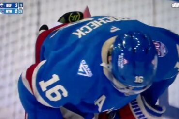 Sabres' Krebs draws blood from Rangers' Trocheck with high stick, 4 min double minor penalty