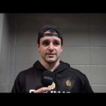 Wolanin speaks with the media following a win over Bridgeport on Friday