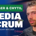 Canucks’ Teddy Blueger and Filip Chytil speak with media as they near returning to the lineup