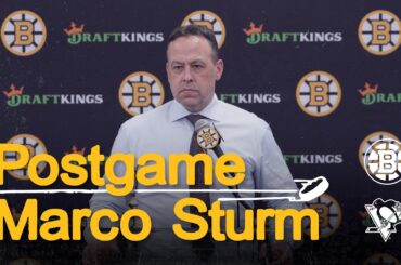 Marco Sturm speaks with media after win over Penguins