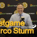 Marco Sturm talks after the Bruins beat the Kraken