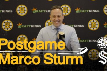 Marco Sturm talks after the Bruins beat the Kraken
