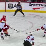 Nazem Kadri scores a goal against the New Jersey Devils