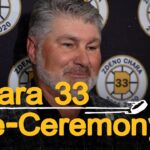 Ray Bourque & Patrice Bergeron speak to the media before the Chara retirement ceremony at TD Garden.