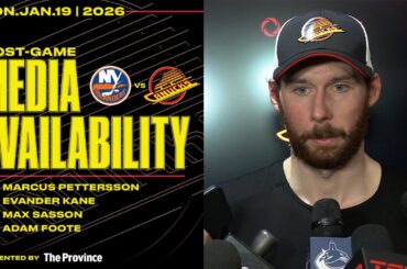 M.Pettersson, Kane, Sasson & Adam Foote Post-Game Media | Canucks vs. Islanders (Jan 19, 2026)