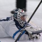 Jets' Connor Hellebuyck Makes Incredible Save On Blackhawks' Connor Bedard