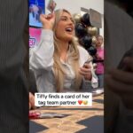 Tiffany Stratton finds a card of her tag team partner!! 💖 Tiffy & Trishy time!!! ⏰