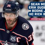 Sean Monahan, Erik Gudbranson, Boone Jenner and Head Coach Rick Bowness | Postgame Media