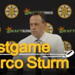 Marco Sturm talks after the Bruins beat the Golden Knights 4-3