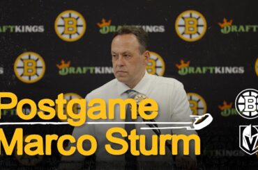 Marco Sturm talks after the Bruins beat the Golden Knights 4-3