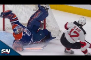 Oilers' Tristan Jarry Goes All-Out For Incredible Windmill Save vs. Devils