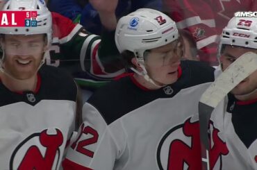 Cody Glass scores a goal against the Vancouver Canucks