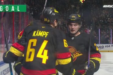 Linus Karlsson scores a goal against the New Jersey Devils