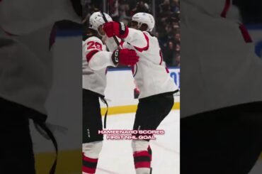 Perfect first NHL goal. 29/10. No notes. #lennihameenaho #njdevils #devilsvscanucks #NHL #hockey