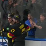 Zeev Buium scores a goal against the New Jersey Devils