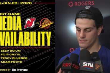 Buium, Chytil, Blueger & Adam Foote Post-Game Media | Canucks vs. Devils (Jan 23, 2026)