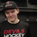 Hameenaho on scoring his first goal after Devils defeat Vancouver 5-4
