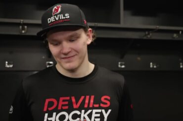 Hameenaho on scoring his first goal after Devils defeat Vancouver 5-4