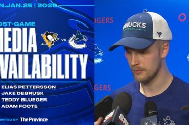Pettersson, DeBrusk, Blueger & Adam Foote Post-Game Media | Canucks vs. Penguins (Jan 25, 2026)