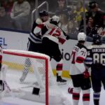 NHL Hockey fight - Dmitri Voronkov(Blue Jackets) vs. Cody Glass(Devils)