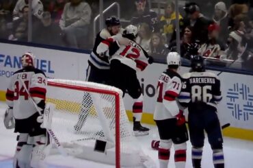 NHL Hockey fight - Dmitri Voronkov(Blue Jackets) vs. Cody Glass(Devils)