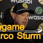 Marco Sturm speaks with media in New York ahead of matchup against the Rangers