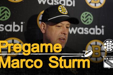 Marco Sturm speaks with media in New York ahead of matchup against the Rangers