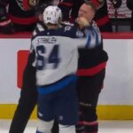 Brady Tkachuk knocked down after wild Logan Stanley sucker punch