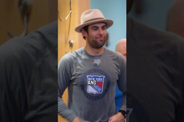 Robo gets the Broadway Hat 🎩 #matthewrobertson #nhl #nyr #hockey