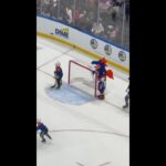 New York Islanders mascot Sparky works the glass at UBS Arena