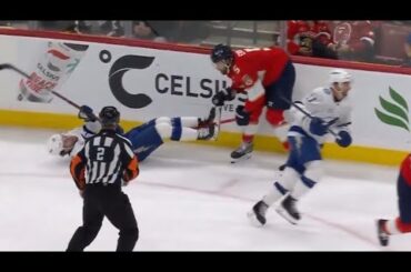 Aaron Ekblad goes FOREARM to Brandon Hagel’s dome. NO penalty was called.