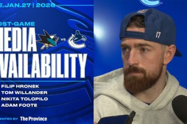 Hronek, Willander, Tolopilo & Adam Foote Post-Game Media | Canucks vs. Sharks (Jan 27, 2026)