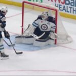 Jesper Bratt scores a goal against the Winnipeg Jets