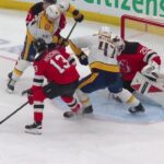 Michael McCarron scores a goal against the New Jersey Devils